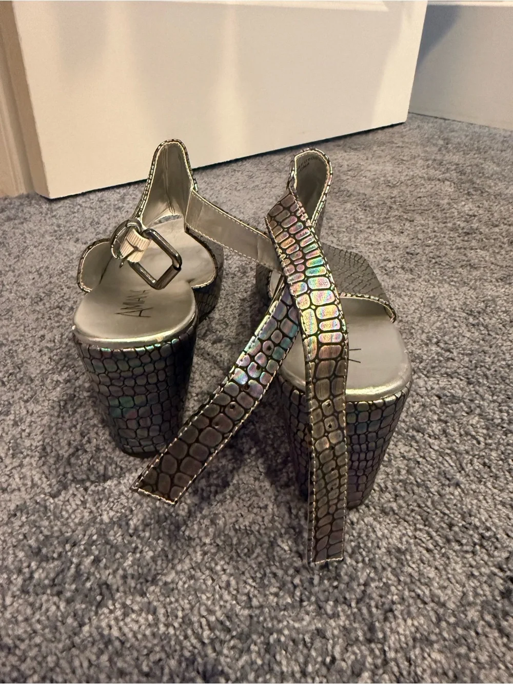 Iridescent Snake-Print Wedge Slingback Sandals - Metallic Multicolor